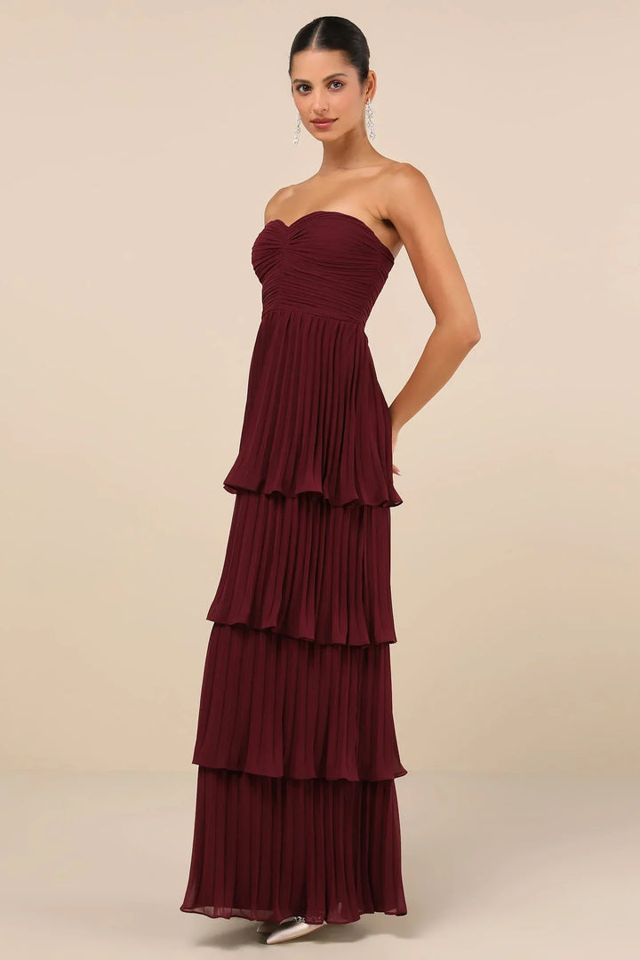 Velmara - Strapless Layered Ruffle Maxi Dress