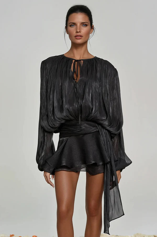 Aliyah Balloon Sleeve Ruffle Mini Dress