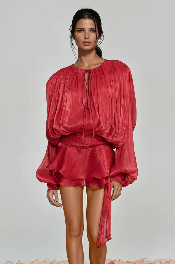 Aliyah Balloon Sleeve Ruffle Mini Dress