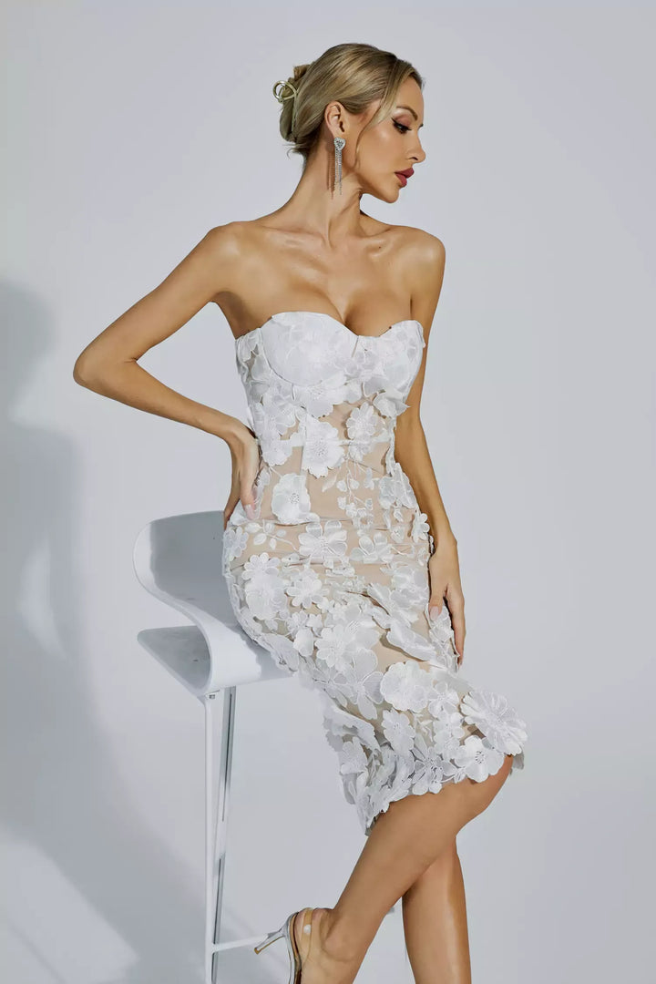 Janelle Lace Flower Off-shoulder Dress