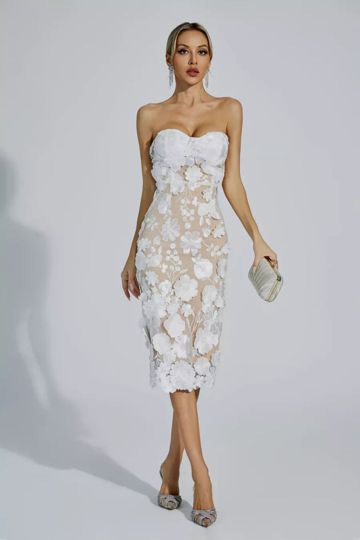 Janelle Lace Flower Off-shoulder Dress