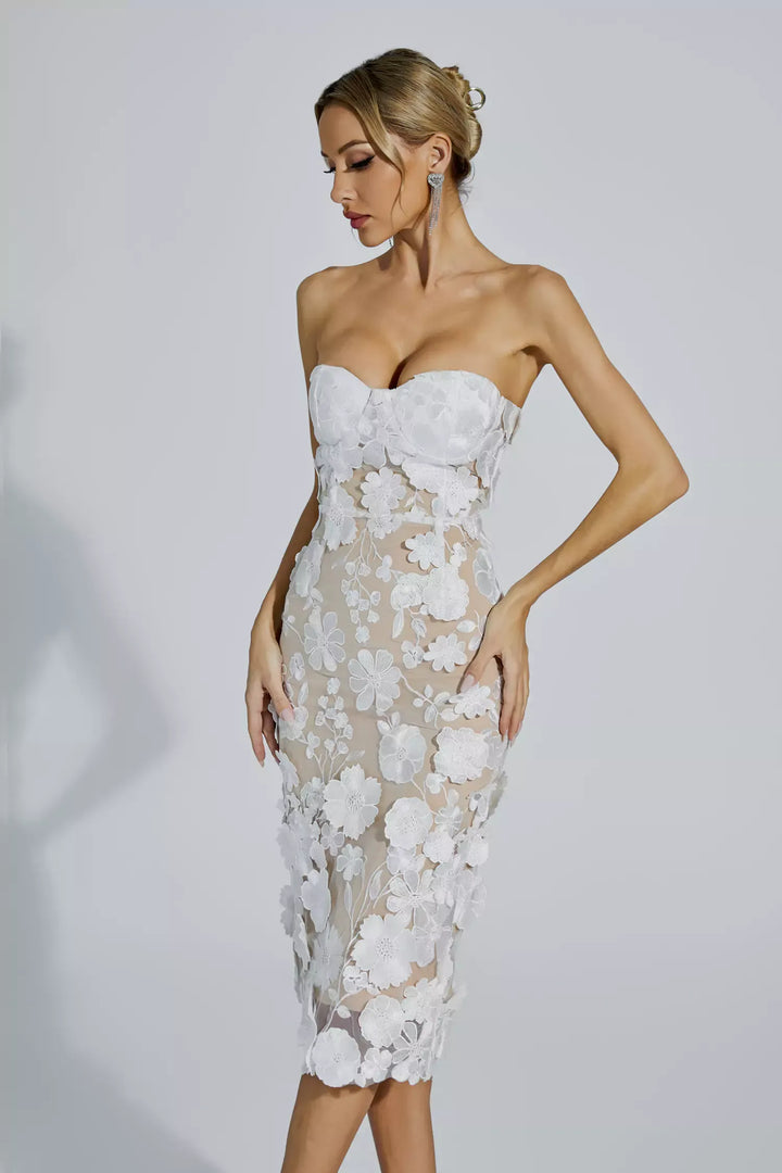 Janelle Lace Flower Off-shoulder Dress