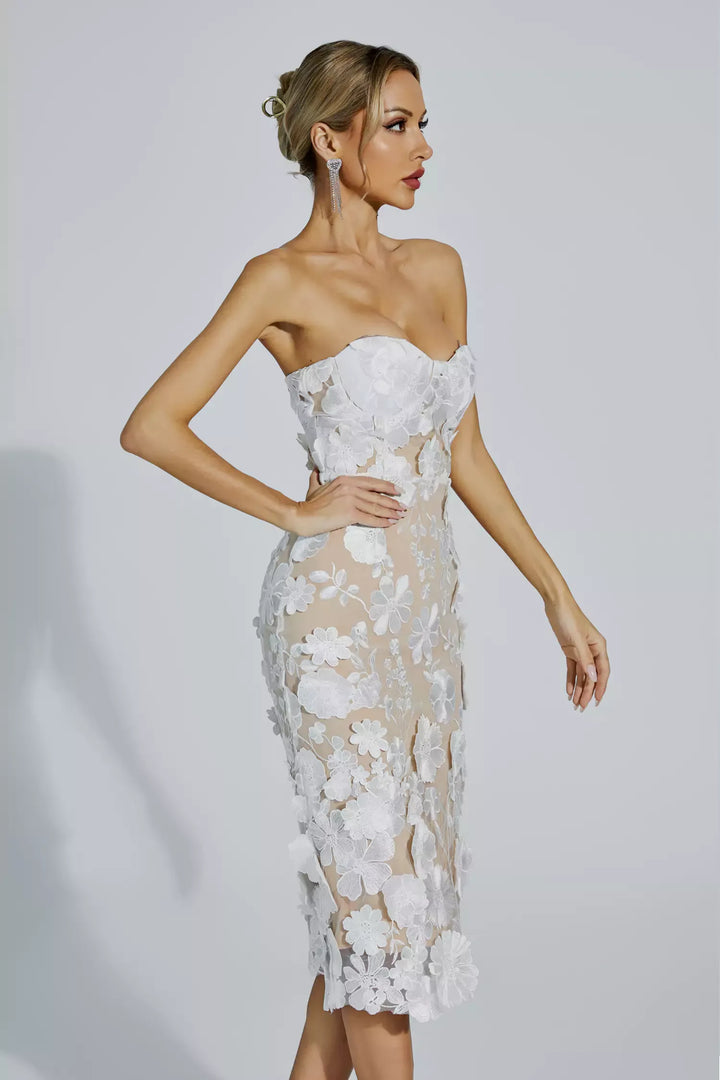 Janelle Lace Flower Off-shoulder Dress