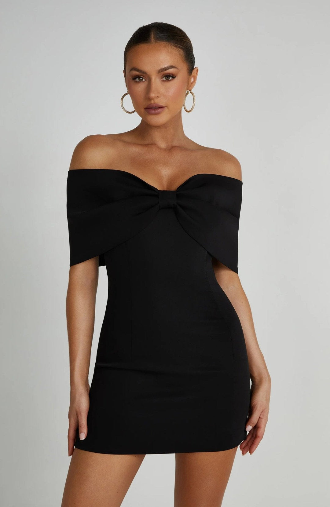 Anselie - Off-Shoulder Solid Over-Fold Mini Dress