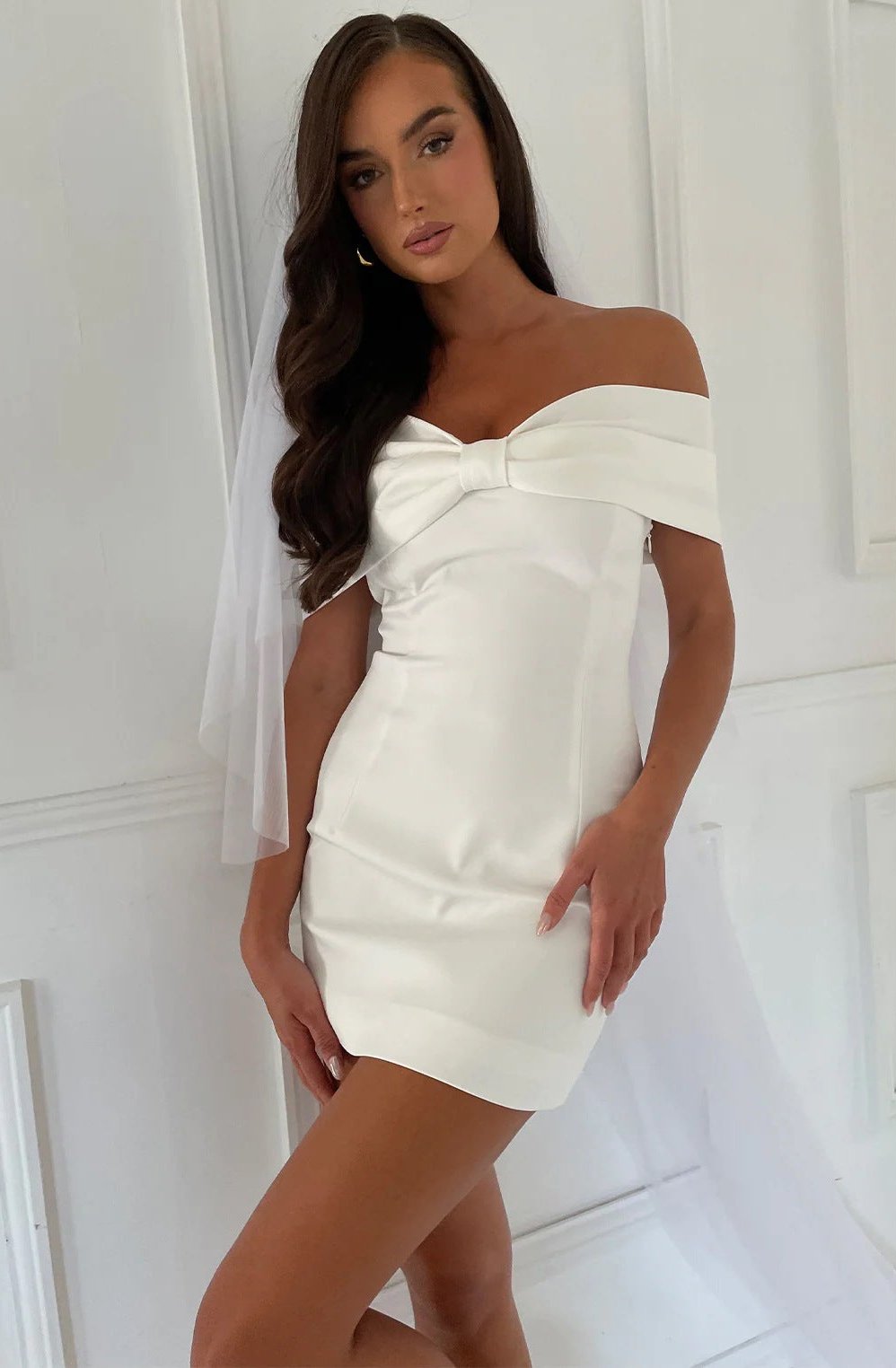 Anselie - Off-Shoulder Solid Over-Fold Mini Dress