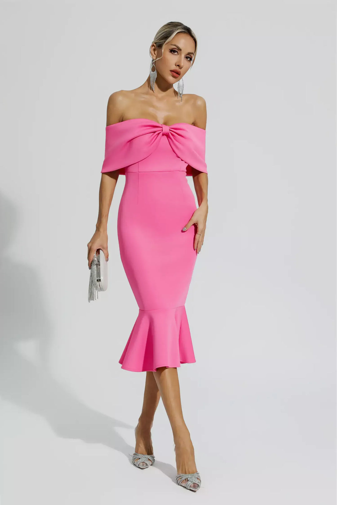 Denise Bow Off Shoulder Ruffle Dress