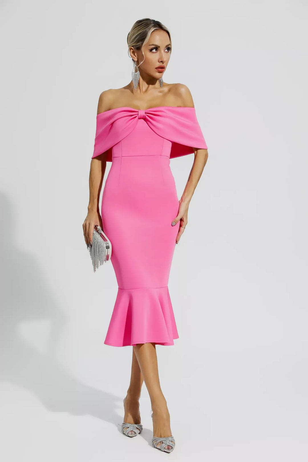 Denise Bow Off Shoulder Ruffle Dress
