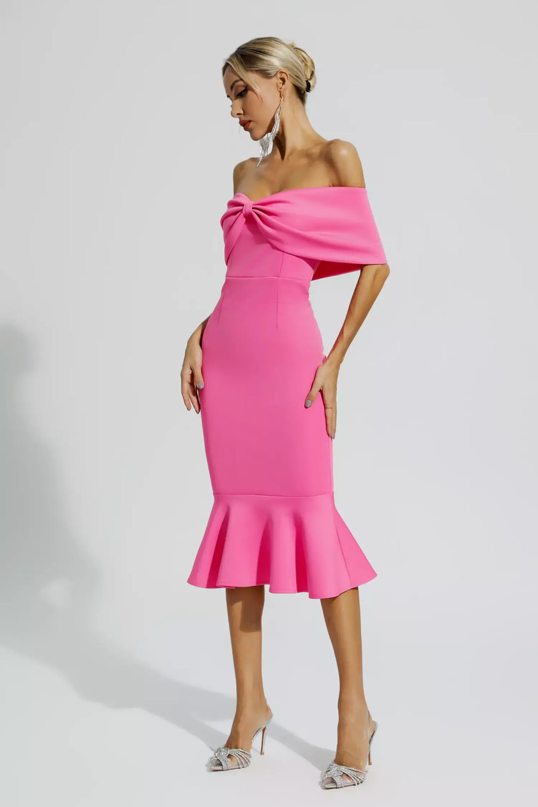 Denise Bow Off Shoulder Ruffle Dress