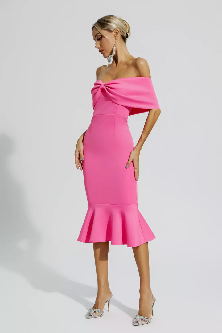 Denise Bow Off Shoulder Ruffle Dress