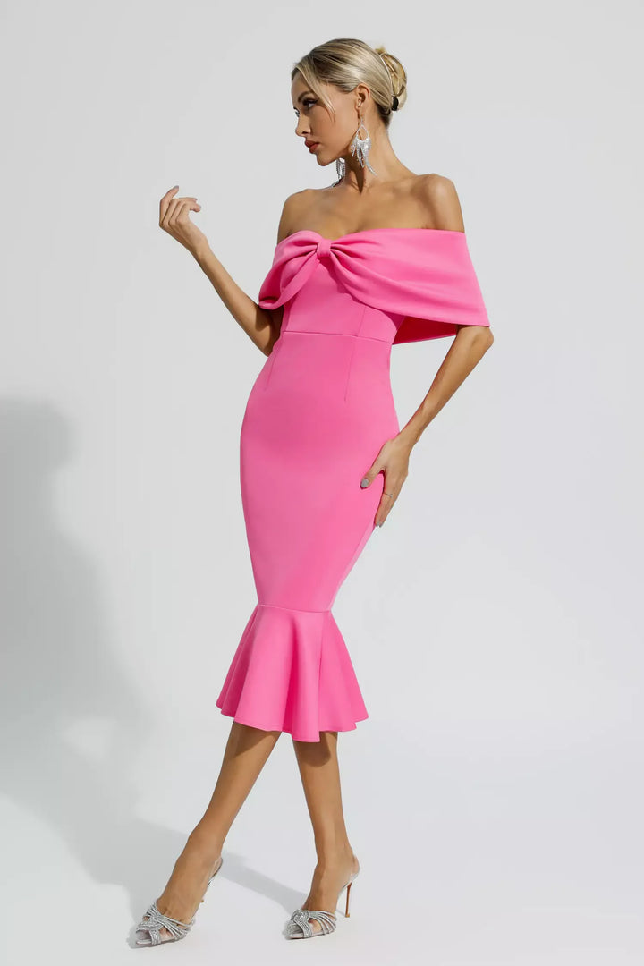 Denise Bow Off Shoulder Ruffle Dress