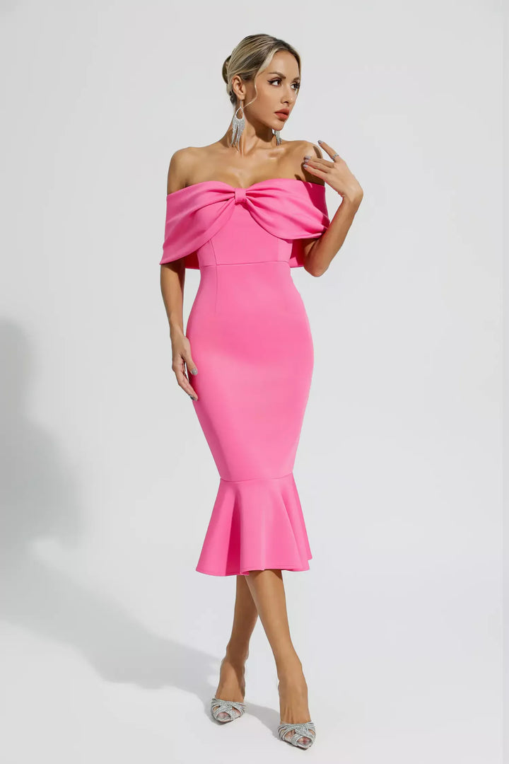 Denise Bow Off Shoulder Ruffle Dress