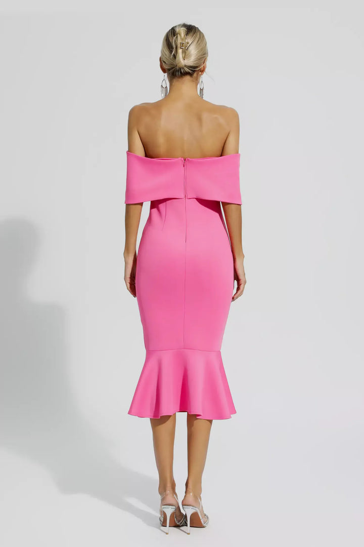 Denise Bow Off Shoulder Ruffle Dress