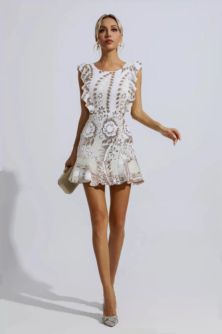 Monica Ruffle Floral Cutout Mini Dress