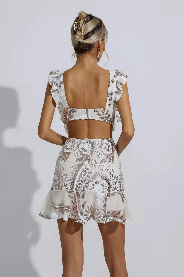 Monica Ruffle Floral Cutout Mini Dress
