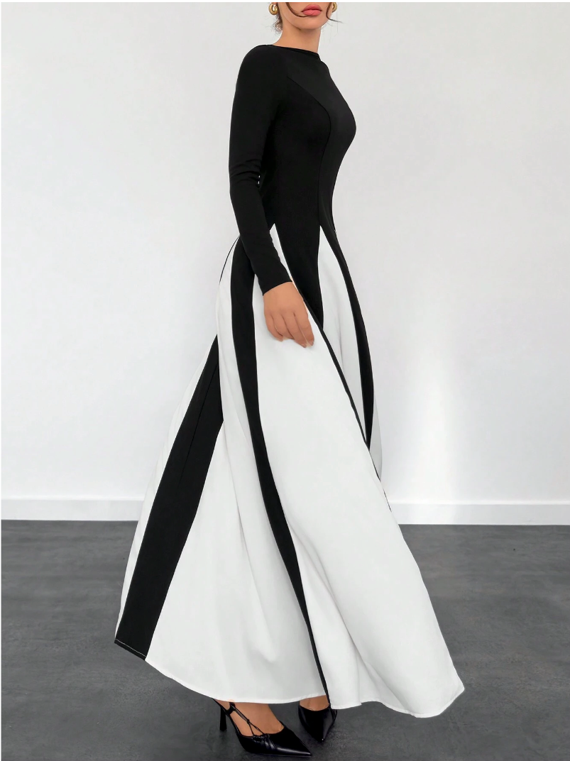 Xylina - Sleek Spliced Crewneck Slim-Fit Dress