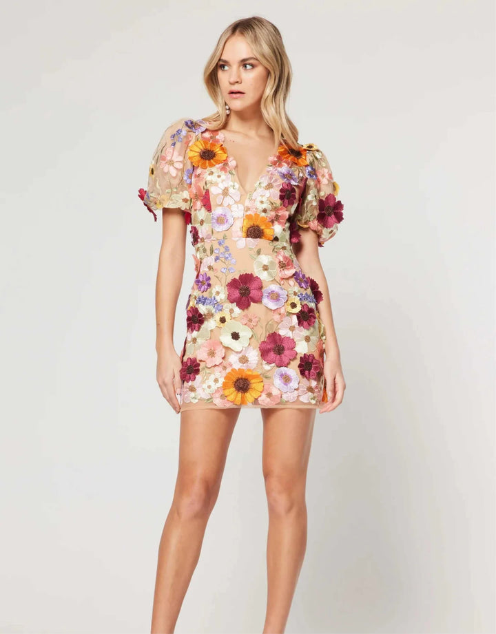 Sue - Floral Mini Dress With Puff Sleeves