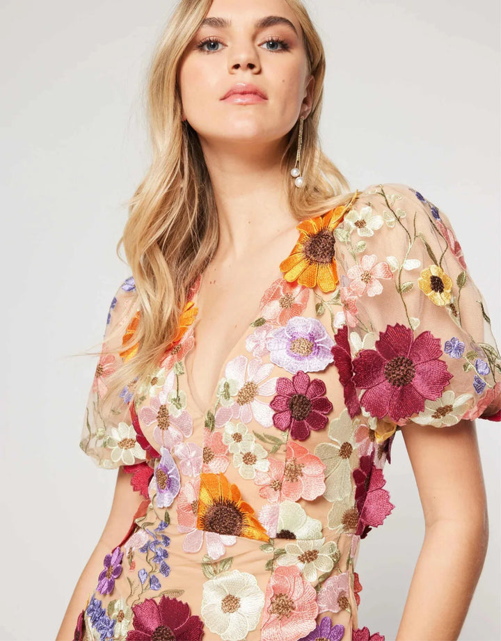 Sue - Floral Mini Dress With Puff Sleeves