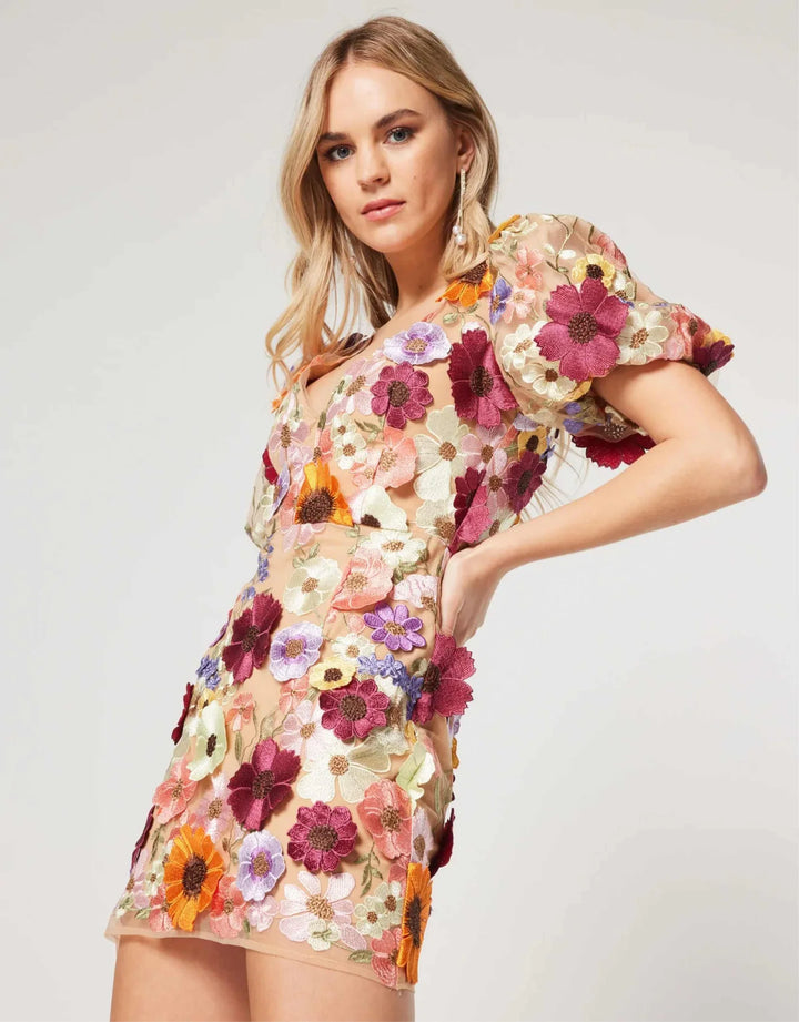Sue - Floral Mini Dress With Puff Sleeves